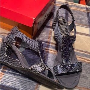 Snake Print Beaded Wedge Heels